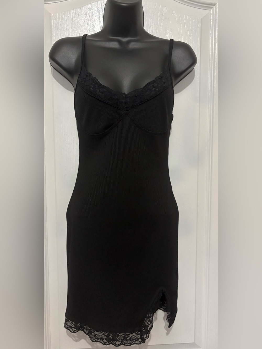 SHEIN Black Lace-Trim  Dress with Adjustable Straps